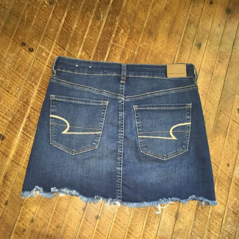 American Eagle raw hem hi-rise Y2K denim miniskirt